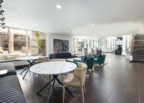 a room with a table and chairs