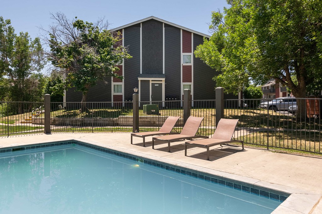our apartments have a pool and lounge chairs
