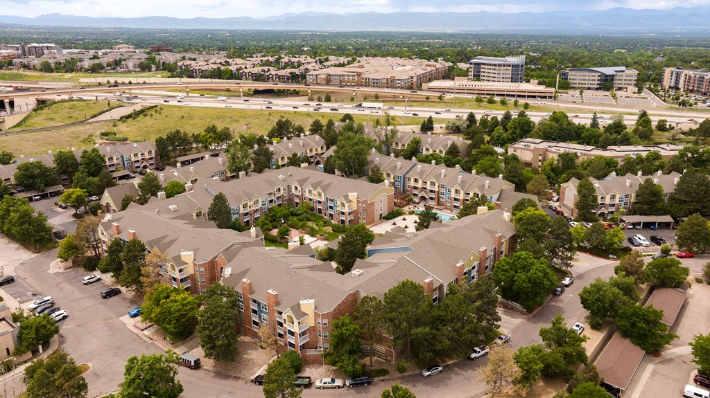 an aerial view of an apartment complex in the city