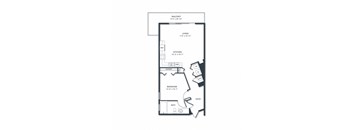 a floor plan of a house with a bedroom and a living room