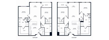 A floor plan of a two bedroom apartment with 1,009 square feet and another with 1,052 square feet.