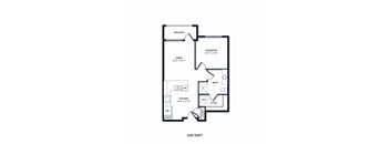A black and white image of a floor plan for a 630 square foot home.