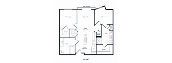 A floor plan of a 958 square foot apartment