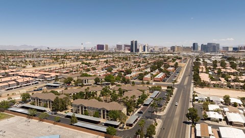 a view of the city from a drone
