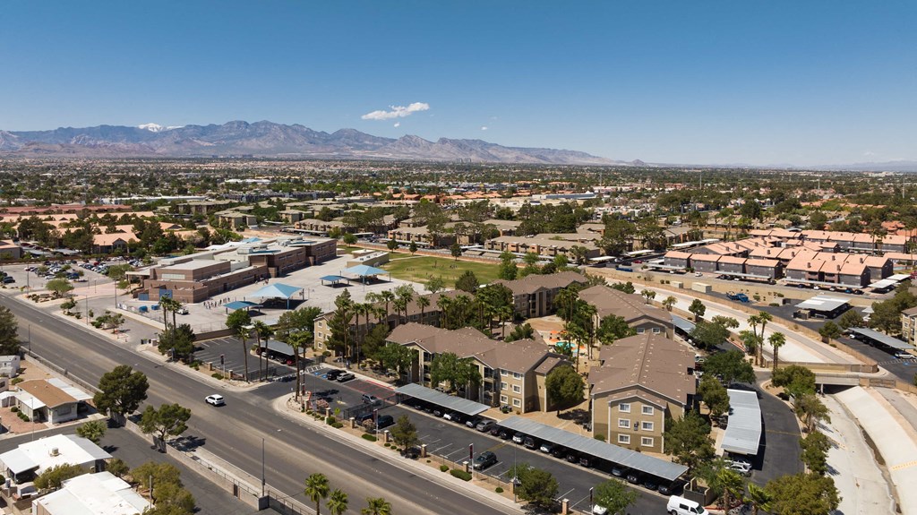 an aerial view of the city