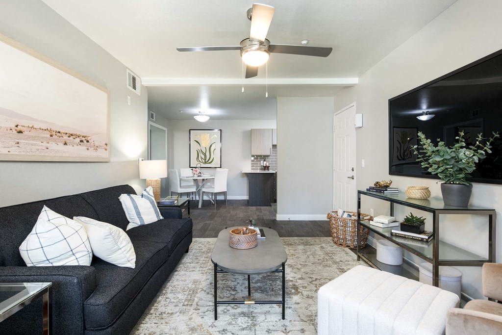 a living room with a couch and a coffee table