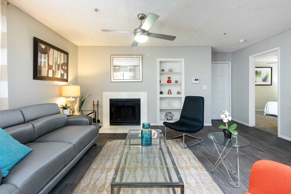 a living room with a couch and a coffee table