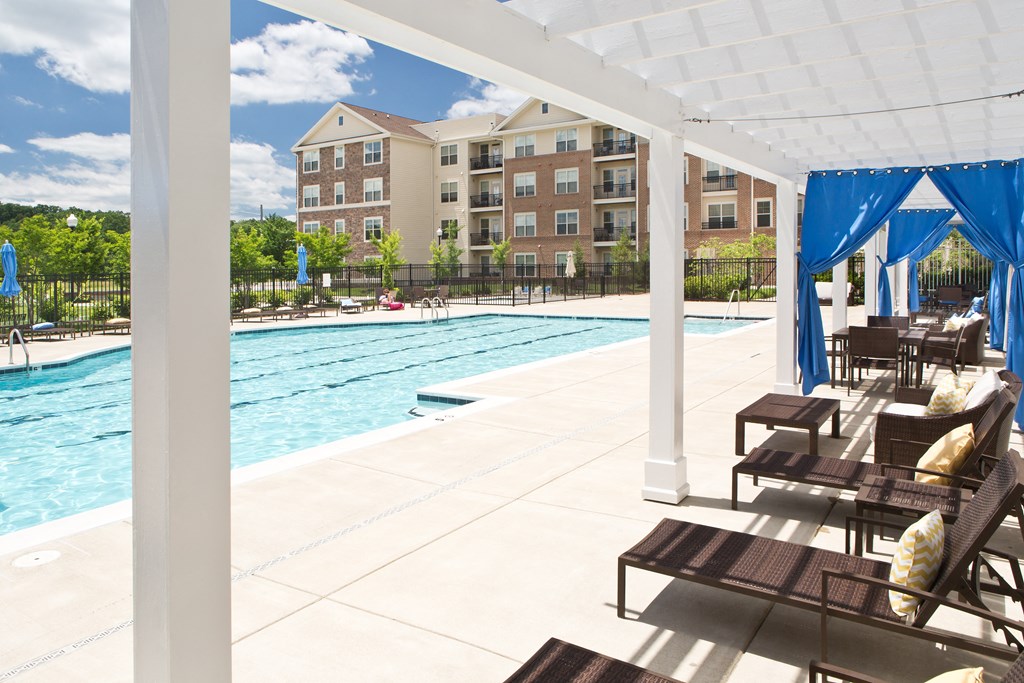 the swimming pool at the preserve at polk apartments