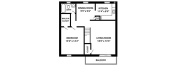 The Cambridge 1 bedroom 1 bathroom floor plan at Troy Hills Village Apartments in Parsippany, NJ,07054
