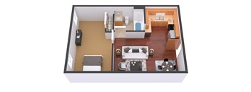 a floor plan of a small apartment with a living room and dining room