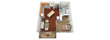a floor plan of a one bedroom apartment with a bathroom and kitchen  at Northridge Apartments, Minnesota, 55063
