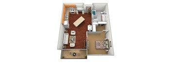 a floor plan of a one bedroom apartment with two bathrooms and a living room with a dining at Northridge Apartments, Pine City