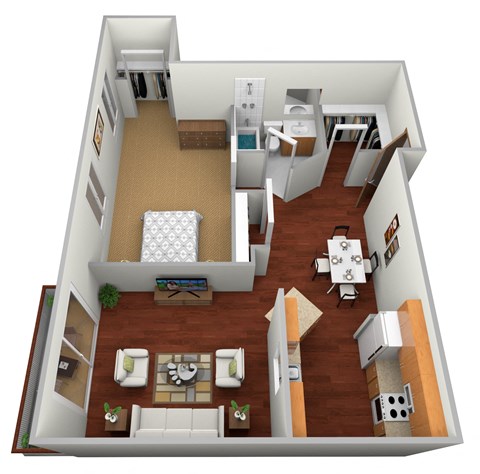 1 Bed 1 Bath Floor Plan at Dock 9 Apartments, Fargo