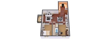 a 3d floor plan of a house with a bedroom and a living room