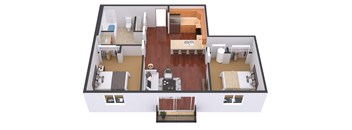 a floor plan of a one bedroom apartment with two bathrooms and a balcony