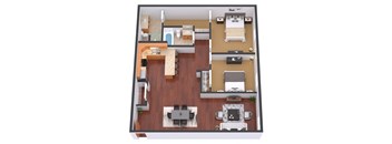 a floor plan of a one bedroom apartment with two bathrooms and a balcony