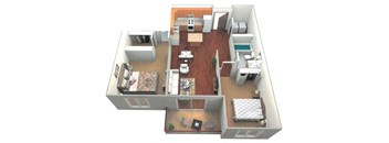 2 Bed 1 Bath Floor Plan at Cypress Court Apartments, Baxter, MN