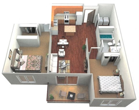 2 Bed 1 Bath Floor Plan at Cypress Court Apartments, Baxter, MN