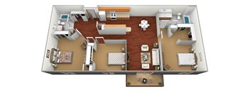 a floor plan of a three bedroom apartment  at Northridge Apartments, Minnesota, 55063