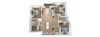 3 Bed 2 Bath Floor Plan at Bella Rose Apartments, Hudson