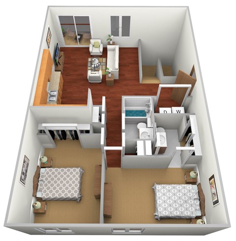 2 Bed 2 Bath Floor Plan at Jacobs Square Apartments, St. Cloud