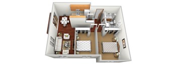 a 3d floor plan of a house with a bedroom and a living room