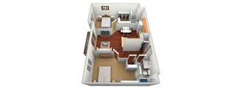 a 3d floor plan of a small apartment with a bedroom and living room