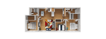 A top-down view of a well-organized apartment layout.