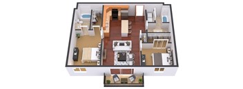 a 3d floor plan of a house with a bedroom and a living room