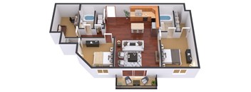 a 3d floor plan of a house with a bedroom and living room