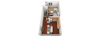 a 3d floor plan of a house with a bedroom and a living room