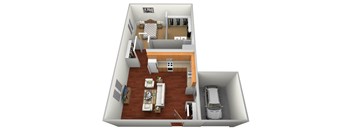 a 3d drawing of a floor plan with a bedroom and a living room
