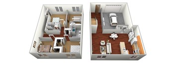 a stylized view of a floor plan with a bedroom and a living room