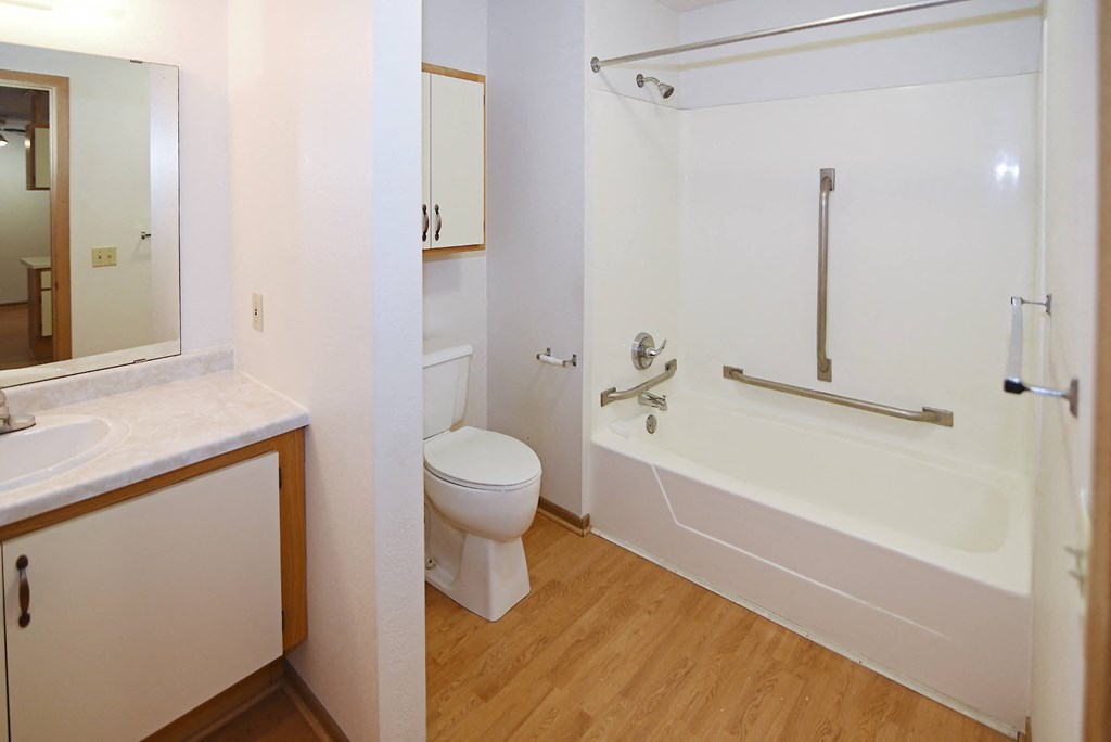 a bathroom with a toilet and a tub and a sink