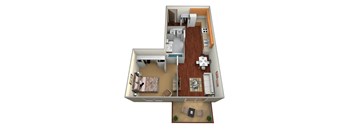 a 3d drawing of a 1 bedroom floor plan