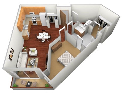 1 Bed 1 Bath Floor Plan at Osgood Place Apartments, Fargo, 58104