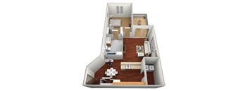 1 Bed 1 Bath Floor Plan at Osgood Place Apartments, Fargo