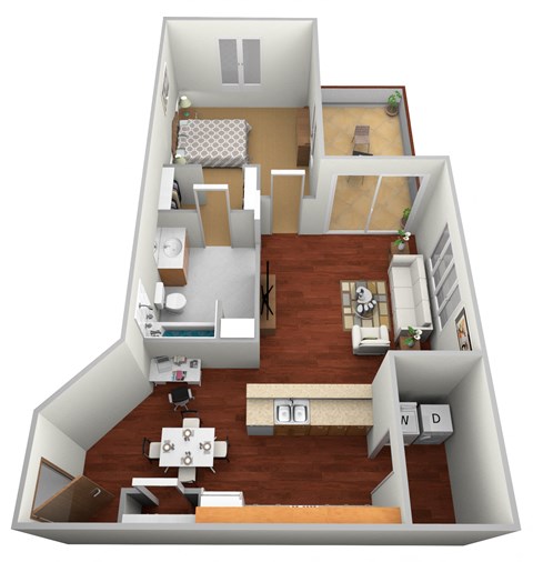 1 Bed 1 Bath Floor Plan at Osgood Place Apartments, Fargo