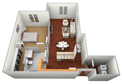 1 Bed 1 Bath Floor Plan at Osgood Place Apartments, Fargo, ND