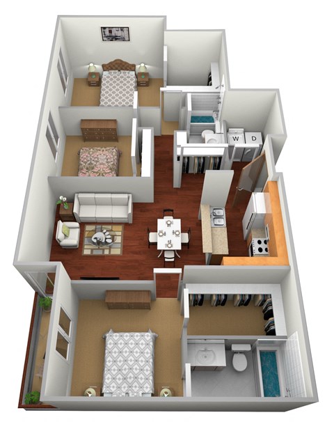 3 Bed 2 Bath Floor Plan at Osgood Place Apartments, ND, 58104