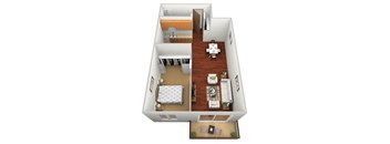 a 3d drawing of a bedroom with a living room