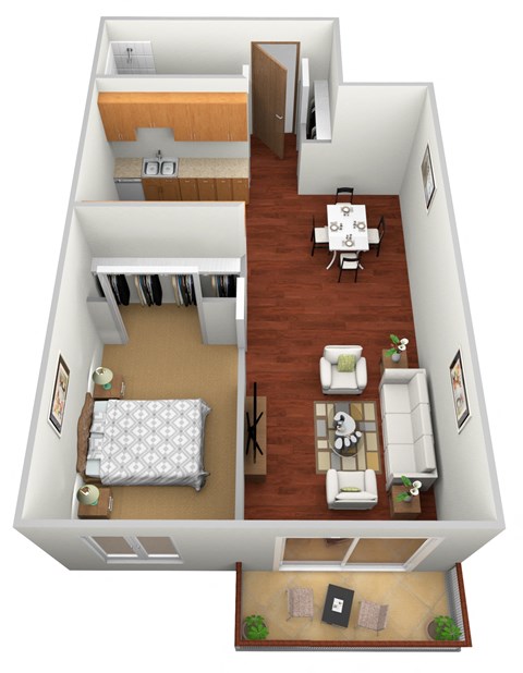 a 3d drawing of a bedroom with a living room