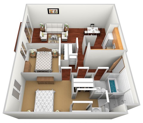 a 3d floor plan of a house with a living room and a dining room