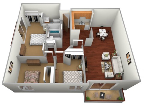 a 3d floor plan of a house with an open living room