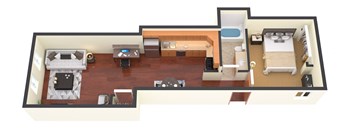 a floor plan of a house with a bedroom and a living room