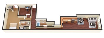 a floor plan of a house with a kitchen and a living room