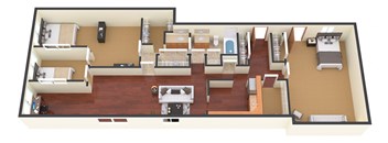 a 3d rendering of a floor plan with a bedroom and living room