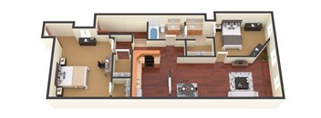 a 3d floor plan of a house with a bedroom and living room