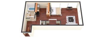 a 3d view of a living room with a wood floor