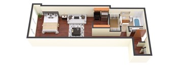 a 3d floor plan of a living room with a bedroom